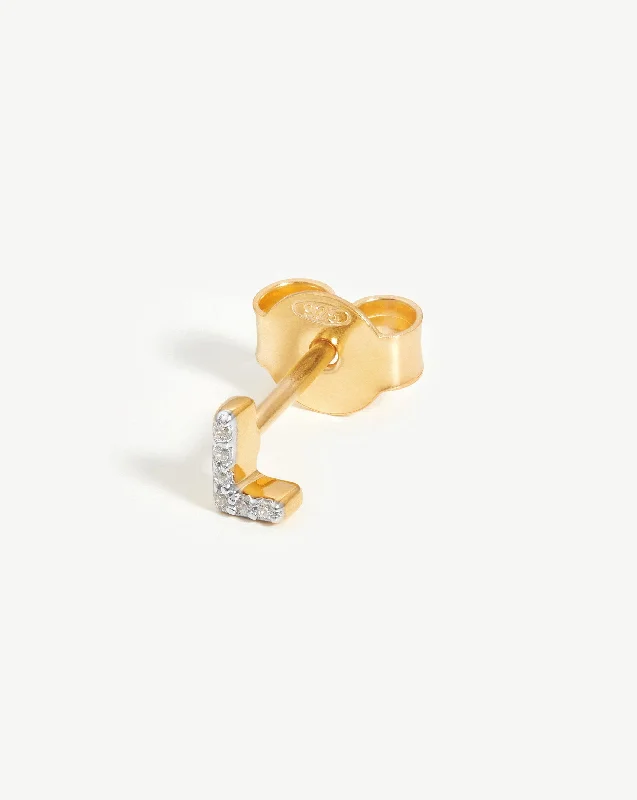 Pave Initial Single Stud Earring - Initial L | 18ct Gold Vermeil/Cubic Zirconia