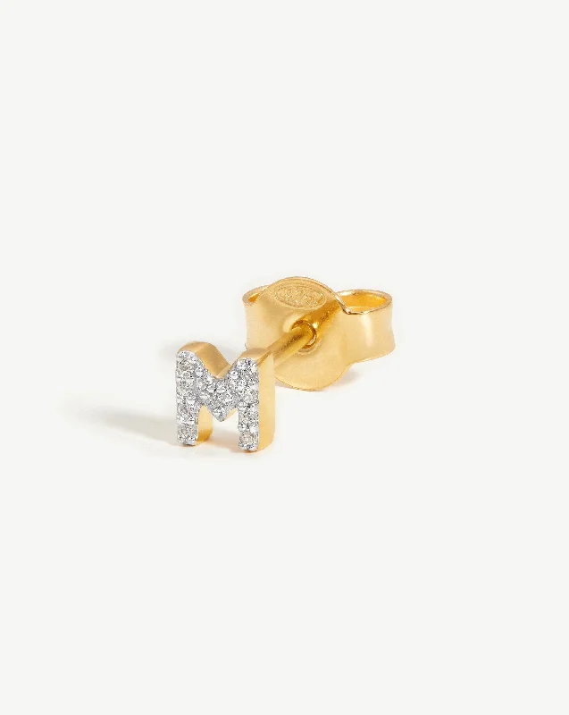 Pave Initial Single Stud Earring - Initial M | 18ct Gold Vermeil/Cubic Zirconia