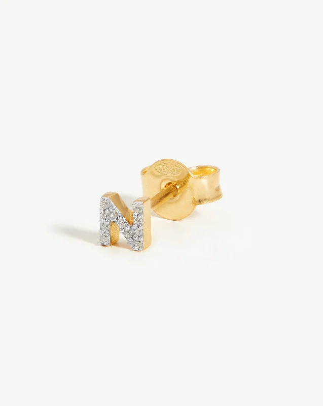 Pave Initial Single Stud Earring - Initial N | 18ct Gold Vermeil/Cubic Zirconia