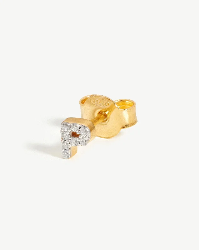 Pave Initial Single Stud Earring - Initial P | 18ct Gold Vermeil/Cubic Zirconia