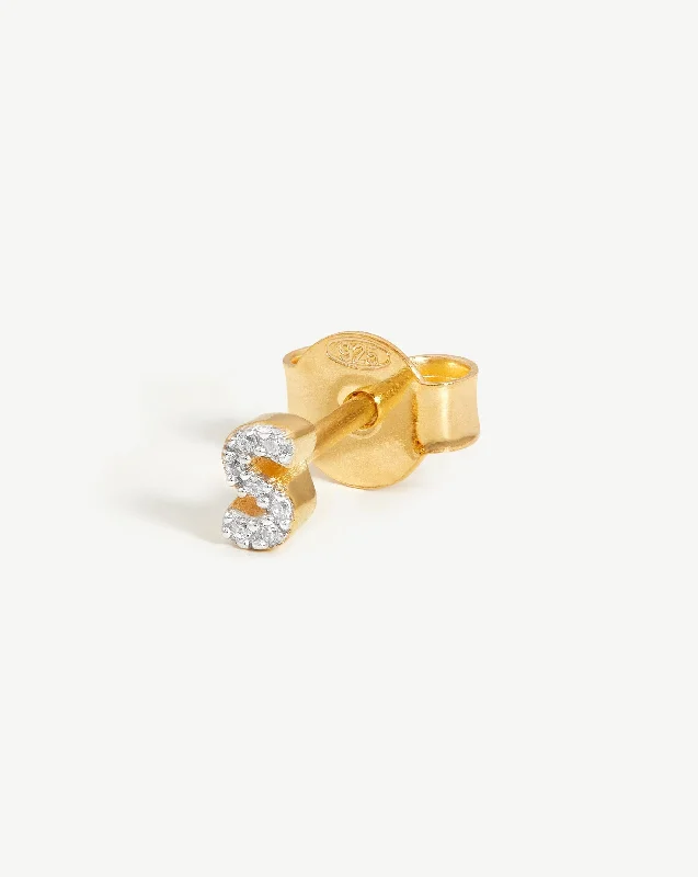 Pave Initial Single Stud Earring - Initial S | 18ct Gold Vermeil/Cubic Zirconia