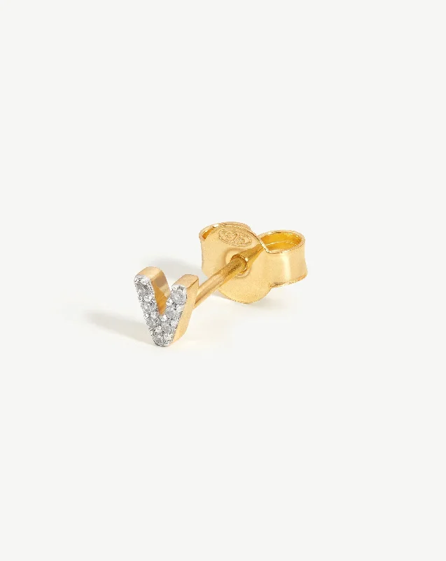 Pave Initial Single Stud Earring - Initial V | 18ct Gold Vermeil/Cubic Zirconia