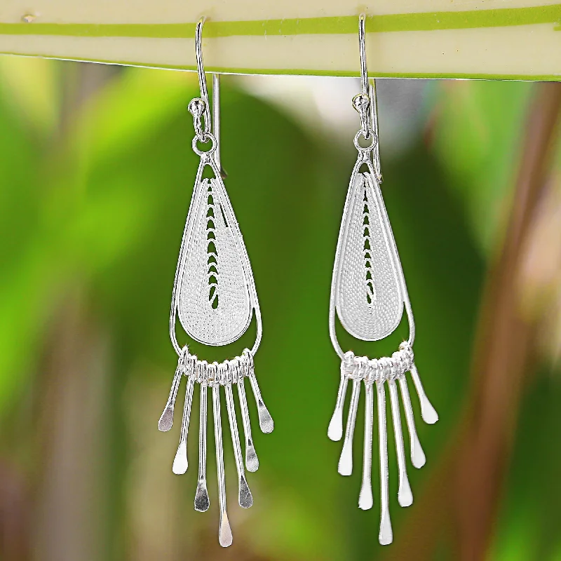 Piano Drops Sterling Silver Drop Filigree Chandelier Earrings Thailand