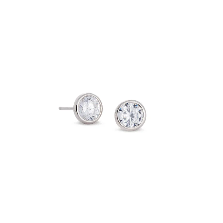 Platinum Finish Sterling Silver Martini Set 6mm Simulated Diamond Earrings