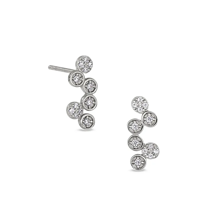 Platinum Finish Sterling Silver Micropave Bubbles Earrings with Simulated Diamonds