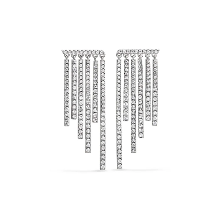 Platinum Finish Sterling Silver Micropave Cascade Earrings with Simulated Diamonds