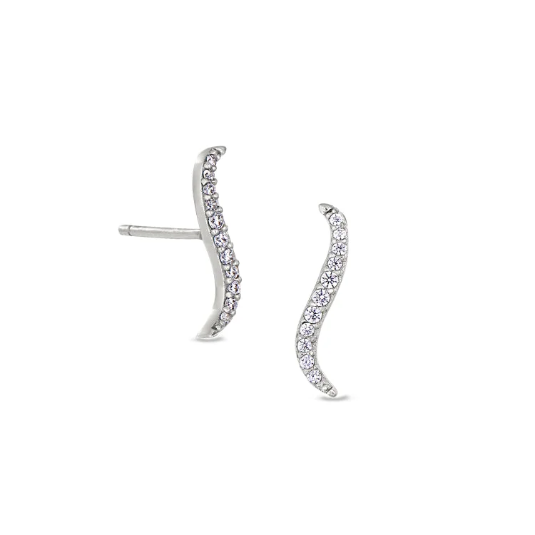 Platinum Finish Sterling Silver Micropave Climber Earrings with Simulated Diamonds