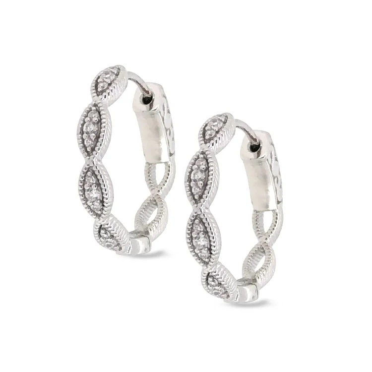 Platinum Finish Sterling Silver Micropave Three Stone Marquis Earrings with Simulated Diamonds