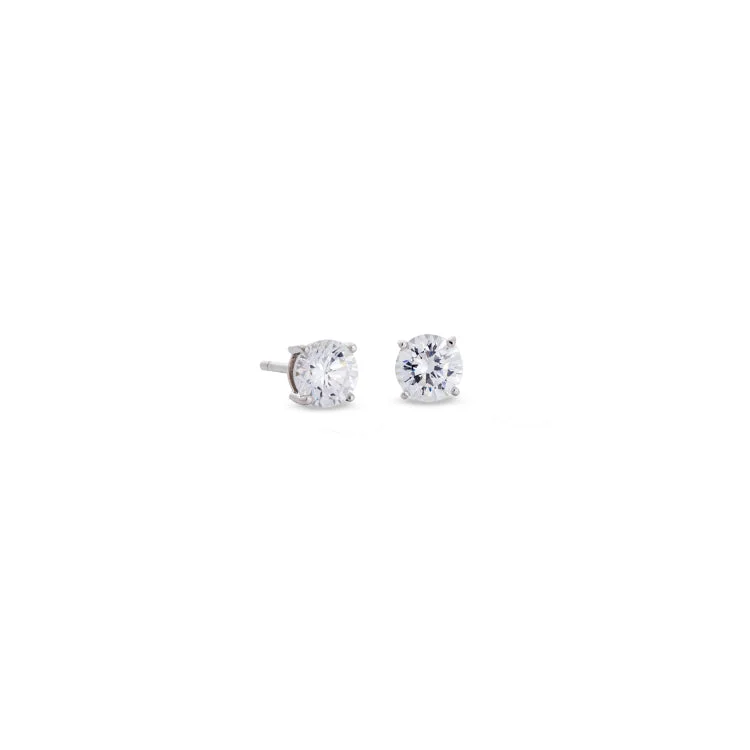 Platinum Finish Sterling Silver Prong Set Round Simulated Diamond Earrings Approx. 1/2CTTW - RD 4.00mm