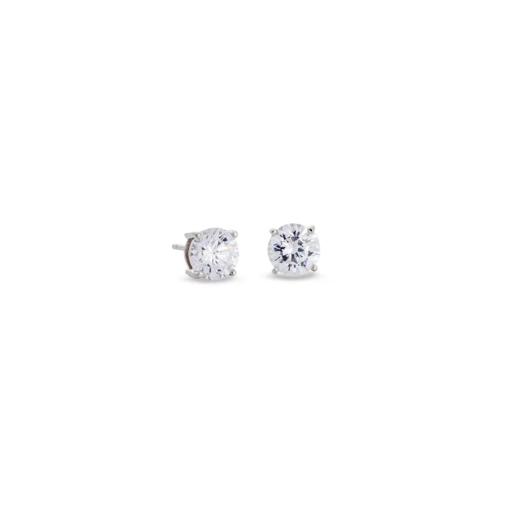 Platinum Finish Sterling Silver Prong Set Round Simulated Diamond Earrings Approx. 1CTTW