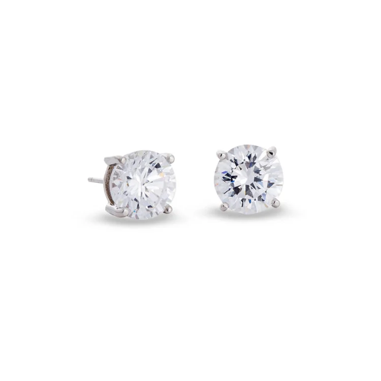 Platinum Finish Sterling Silver Prong Set Round Simulated Diamond Earrings Approx. 3CTTW