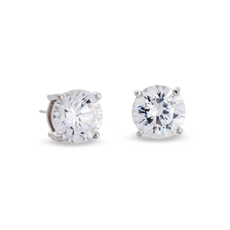 Platinum Finish Sterling Silver Prong Set Round Simulated Diamond Earrings Approx. 4CTTW