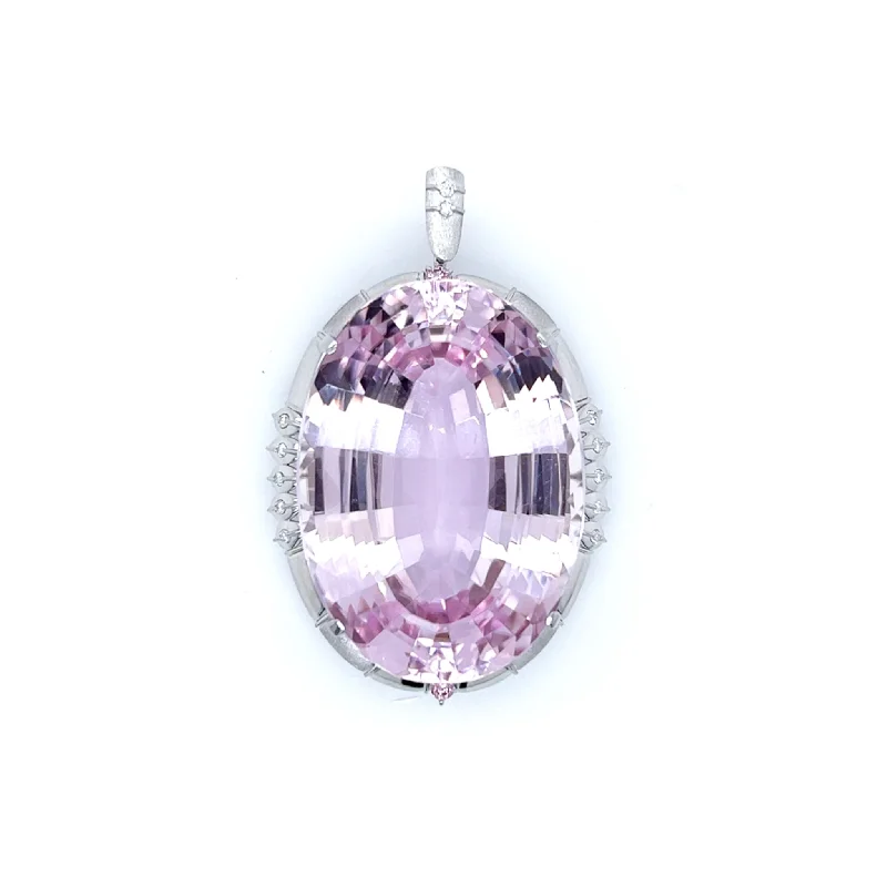 Post-1980s Platinum Kunzite & Diamond Pendant