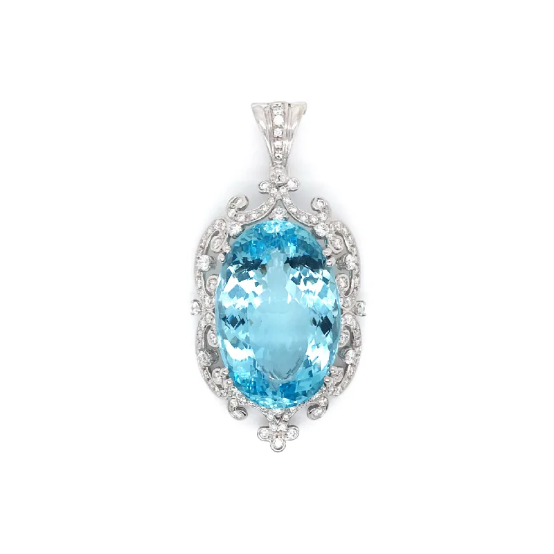 Prashnik Post-1980s 18KT White Gold Aquamarine, Diamond Pendant