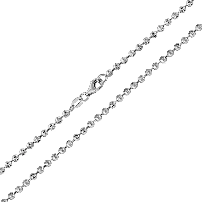 Solid 925 Sterling Silver 2.5mm Moon Cut Ball Chain Bead Necklace with Lobster Lock