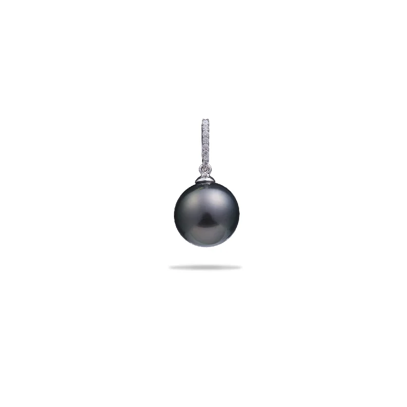 Tahitian Black Pearl Pendant in White Gold with Diamonds - 12-14mm