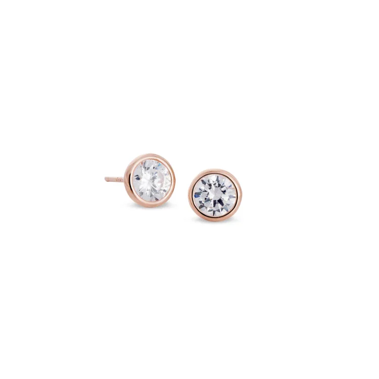 Rose Gold Finish Sterling Silver Martini Set 6mm Simulated Diamond Earrings