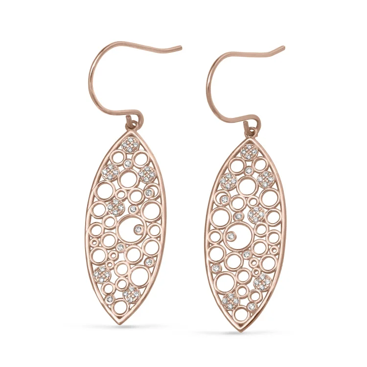 Rose Gold Finish Sterling Silver Micropave Floating Circles Earrings with Simulated Diamonds