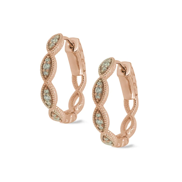 Rose Gold Finish Sterling Silver Micropave Three Stone Marquis Earrings with Simulated Diamonds