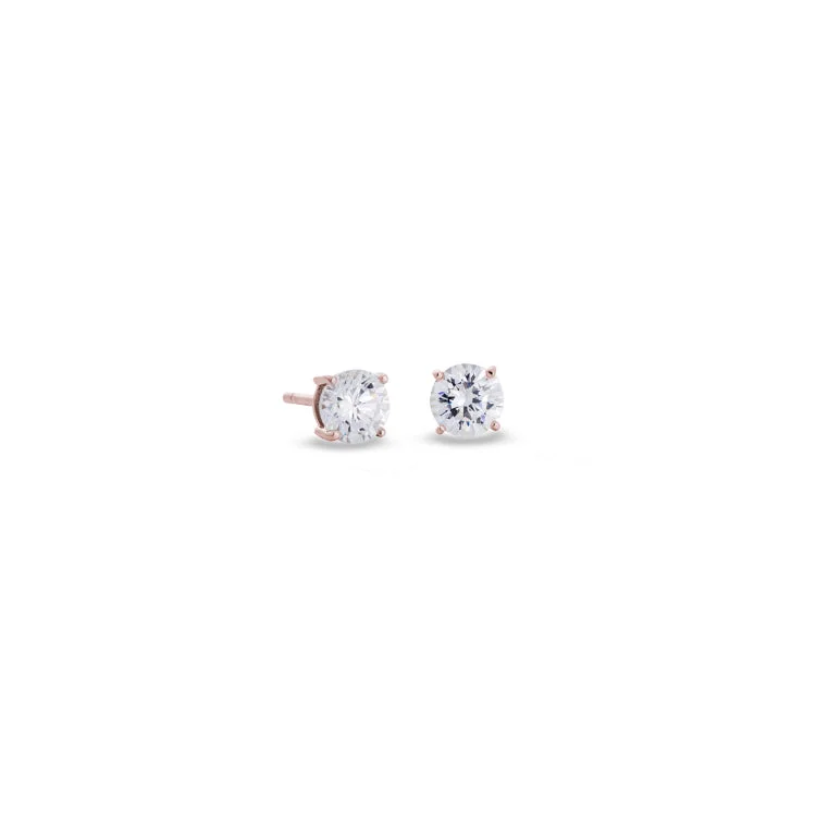 Rose Gold Finish Sterling Silver Prong Set Round Simulated Diamond Earrings Approx. 1/2CTTW - RD 4.00mm