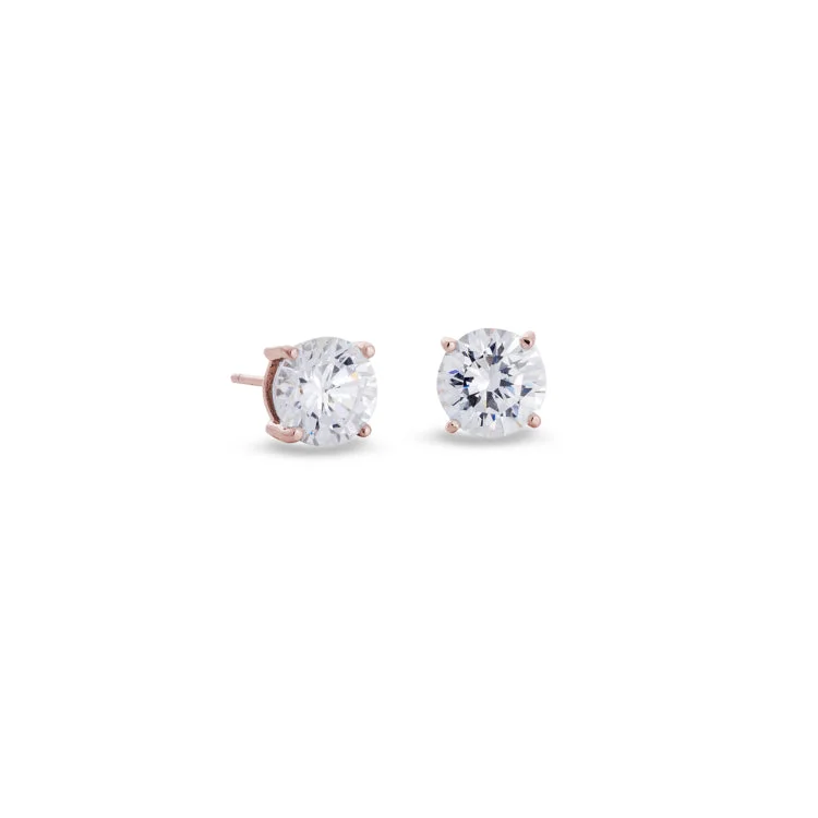 Rose Gold Finish Sterling Silver Prong Set Round Simulated Diamond Earrings Approx. 2CTTW