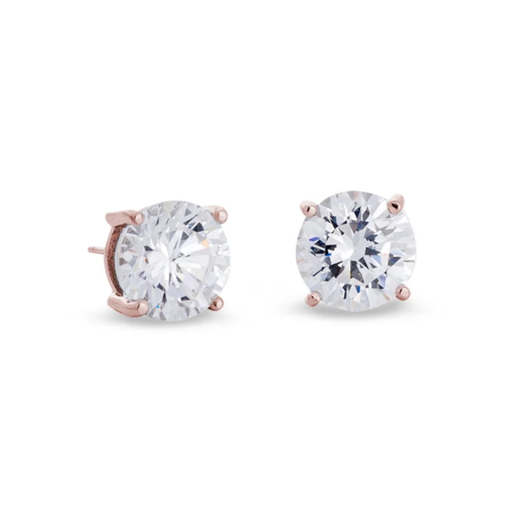 Rose Gold Finish Sterling Silver Prong Set Round Simulated Diamond Earrings Approx. 4CTTW