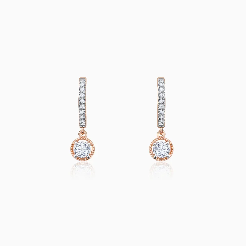 Rose Gold Glittering Drop Diamond Earrings