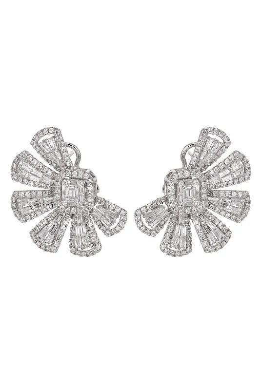 Mix Shape Diamond Fan Stud Earrings