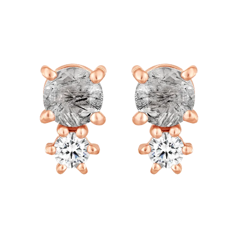 Rose Gold Rutilated Quartz and Topaz Doublet Studs