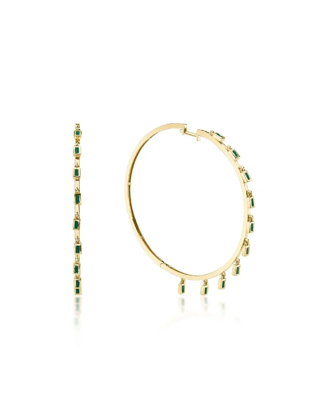 Dangle, 18K Yellow Gold + Emerald Hoops