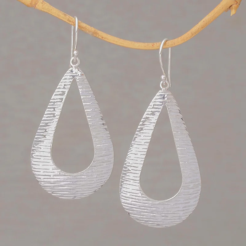 Silver Gleam Handcrafted Sterling Silver Drop Shaped Dangle Earrings