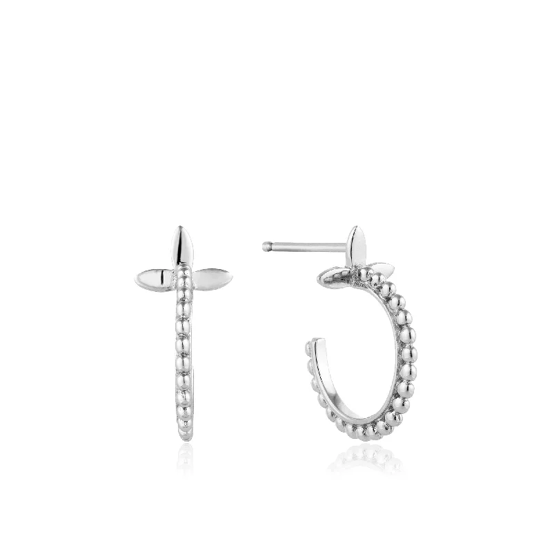 Silver Modern Beaded Hoop Earrings