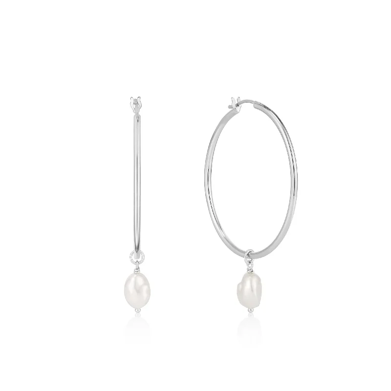 Silver Pearl Hoop Earrings