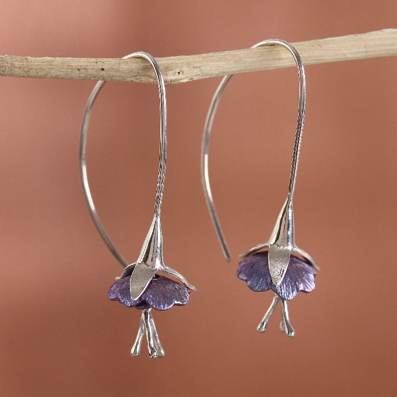 Sleepy Flowers Floral Titanium Plated Sterling Silver Drop Earrings