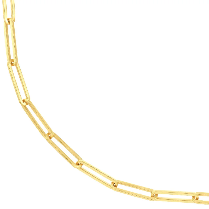 Solid 14K Gold 3.95mm Long Paperclip Link Chain Necklace with Lobster Lock