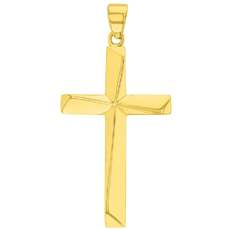 Solid 14K Gold Elegant Religious Plain Cross Pendant - Yellow Gold