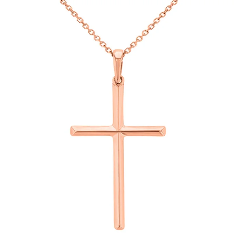 Solid 14k Rose Gold Simple Christian Cross Pendant Necklace