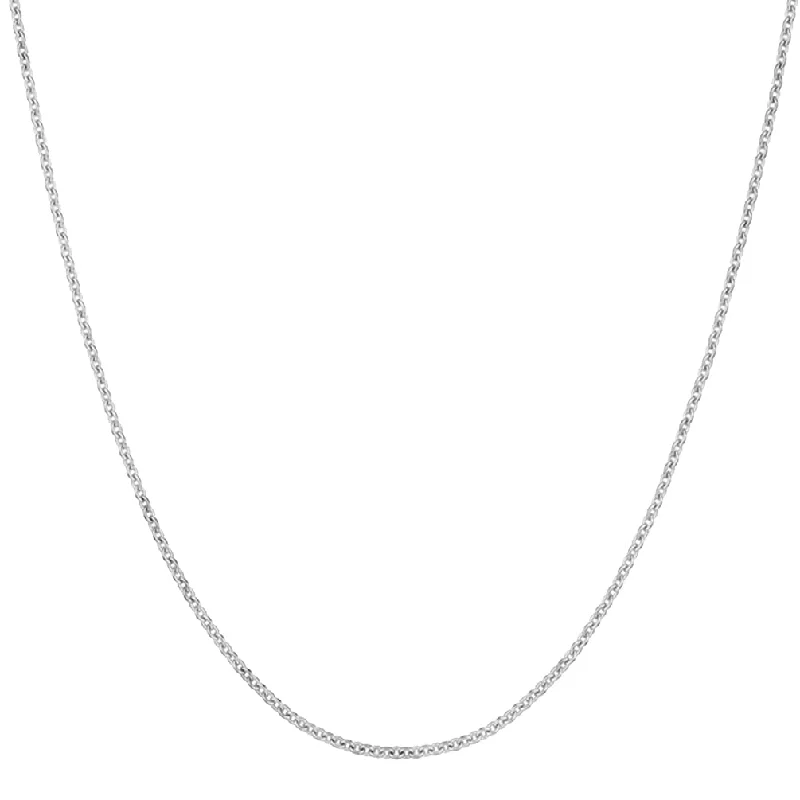 Solid 14k White Gold 1.5mm Cable Chain D/C Rolo Necklace with Lobster Lock