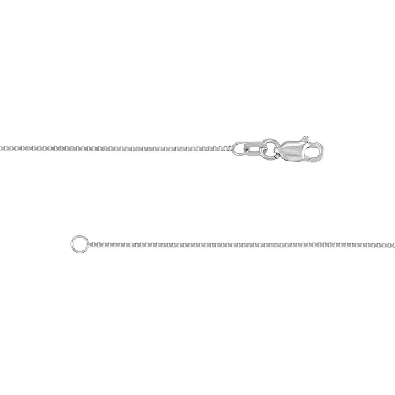 Solid 14k White Gold High Polished 0.8mm Box Chain Necklace with Lobster Lock