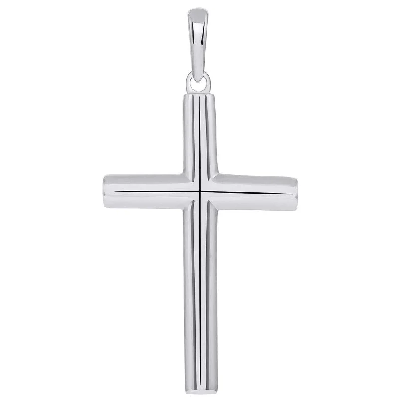 Solid 14k White Gold Rounded Edge Simple Christian Cross Pendant