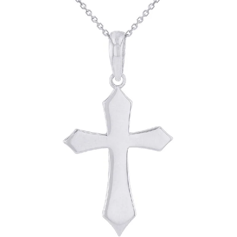 Solid 14k White Gold Silhouette Botonee Orthodox Cross Pendant Necklace