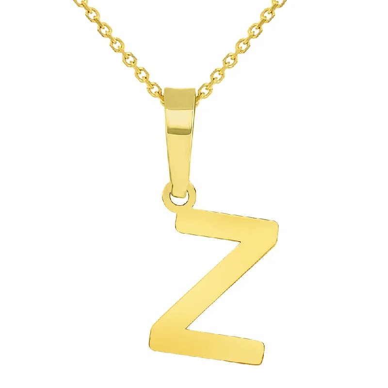 Solid 14k Yellow Gold Dainty Mini Uppercase Z Initial Charm Block Letter Pendant Necklaces