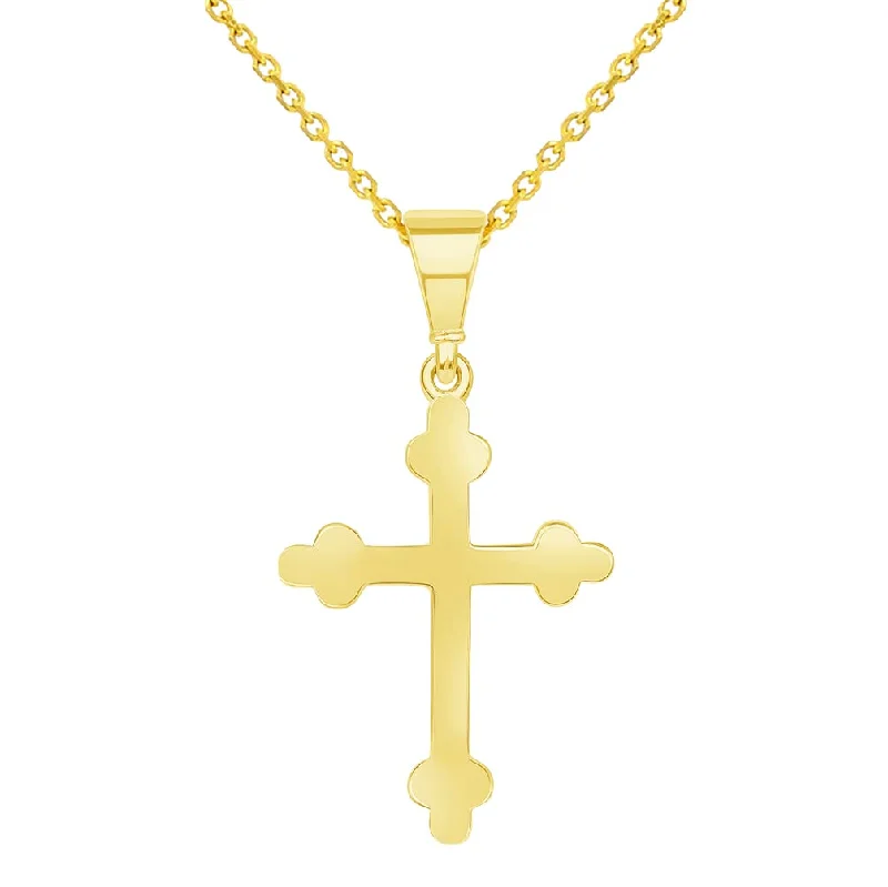 Solid 14k Yellow Gold Dainty Religious Orthodox Cross Charm Pendant Necklace