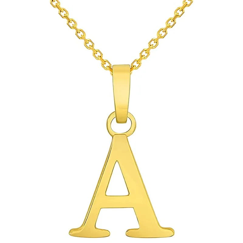 Solid 14k Yellow Gold Mini Uppercase Initial Block Letter Charm Pendant Necklace