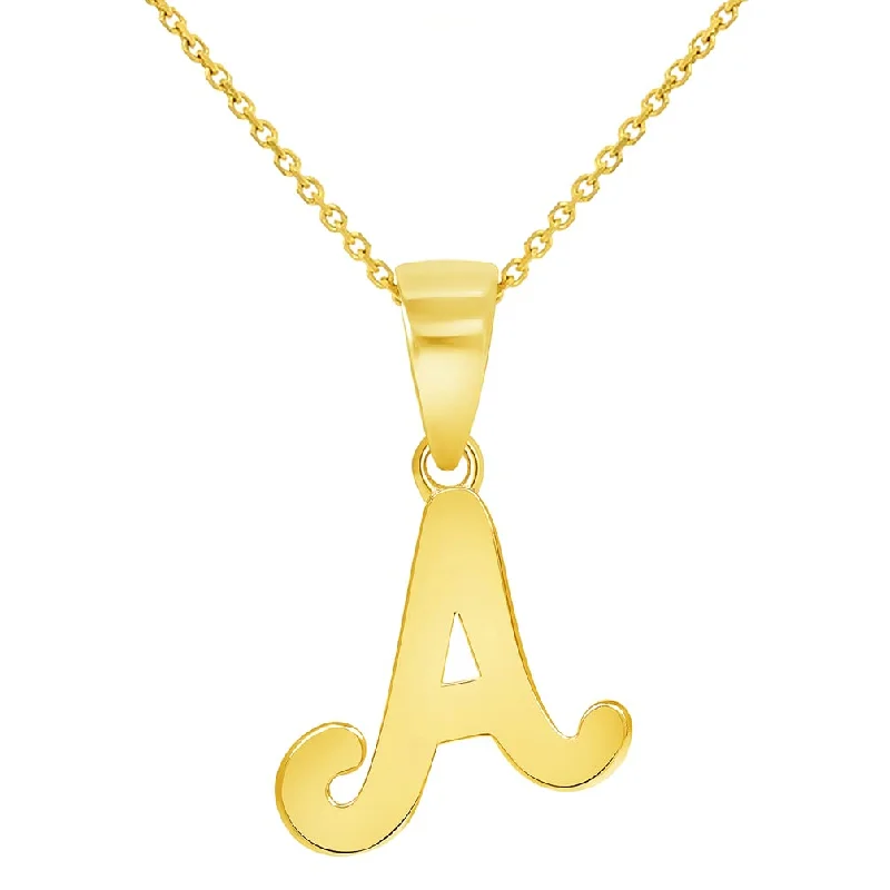 Solid 14k Yellow Gold Mini Uppercase Initial Script Letter Charm Pendant Necklace