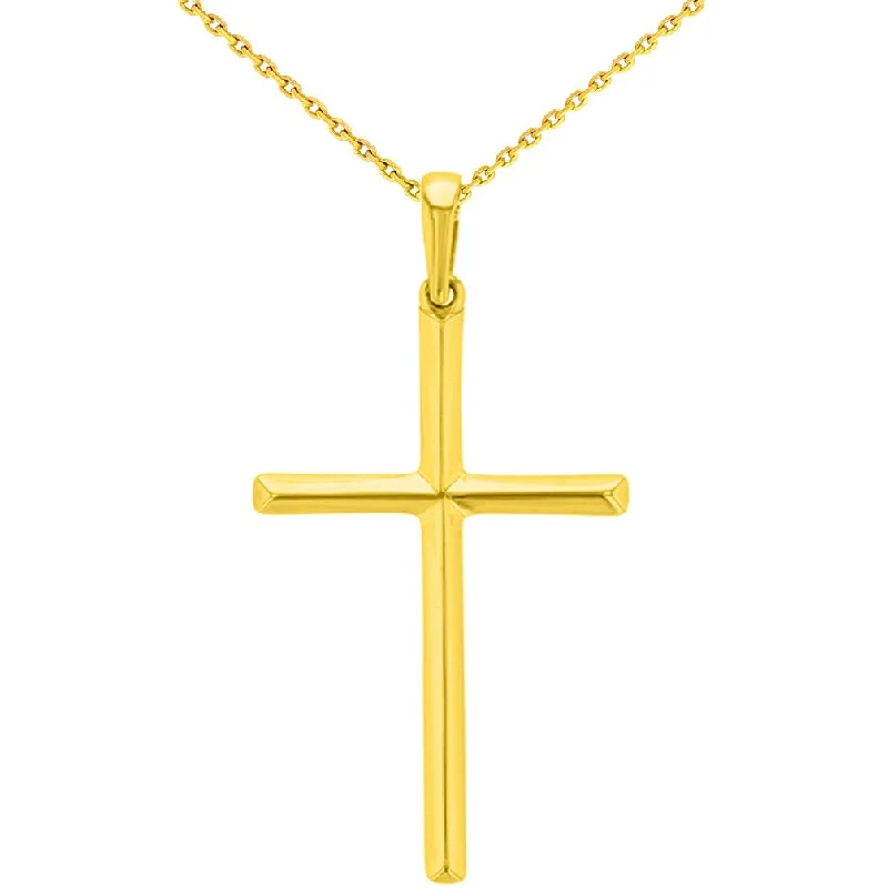 Solid 14K Yellow Gold Plain Cross Charm Pendant Necklace with High Polish