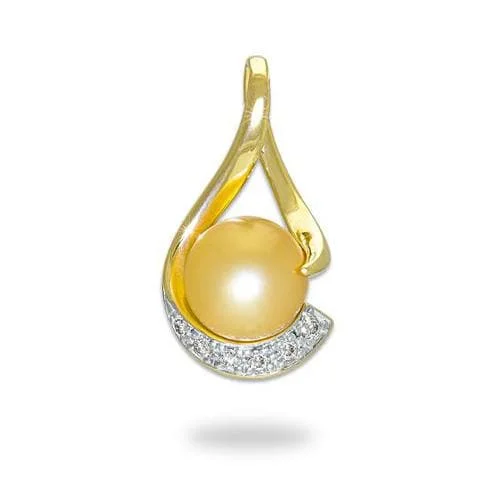 South Sea Gold Pearl Infinity Pendant in Gold with Diamonds - 11-12mm