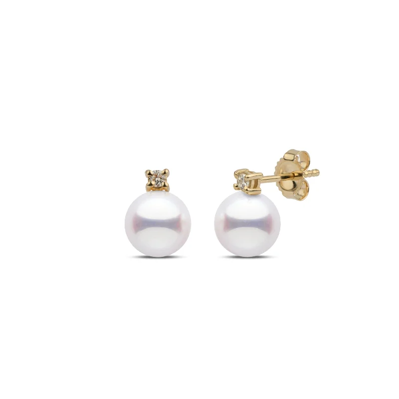 Starlight Collection 7.0-7.5 mm White Hanadama Pearl and Diamond Stud Earrings