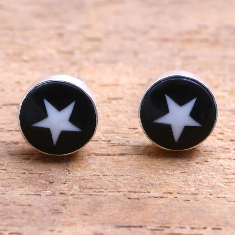 Stars Above Star Motif Bone Stud Earrings from Bali