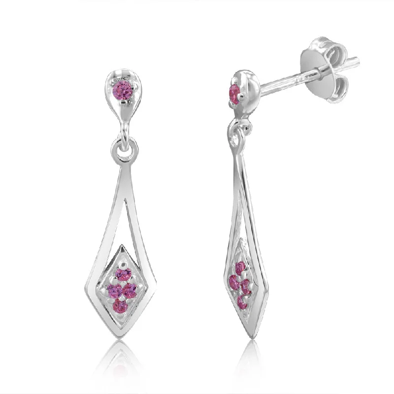 Sterling Silver Coloured Cubic Zirconia Diamond Shaped Drop Earrings